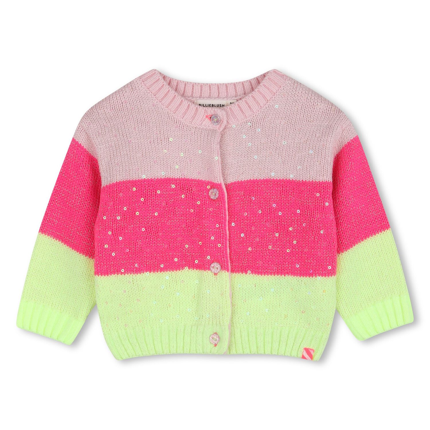 Younger Girls Pink Sequin Knitted Cardigan, 1, hi-res