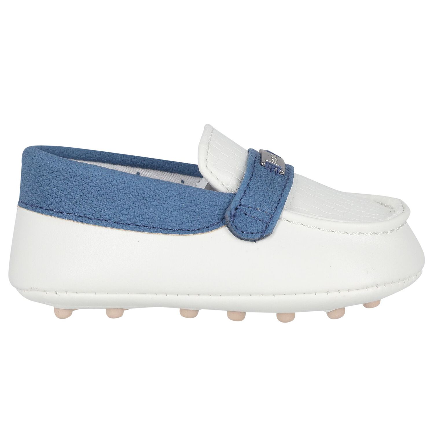 Baby Boys White & Navy Pre-Walker Moccasins, 2, hi-res