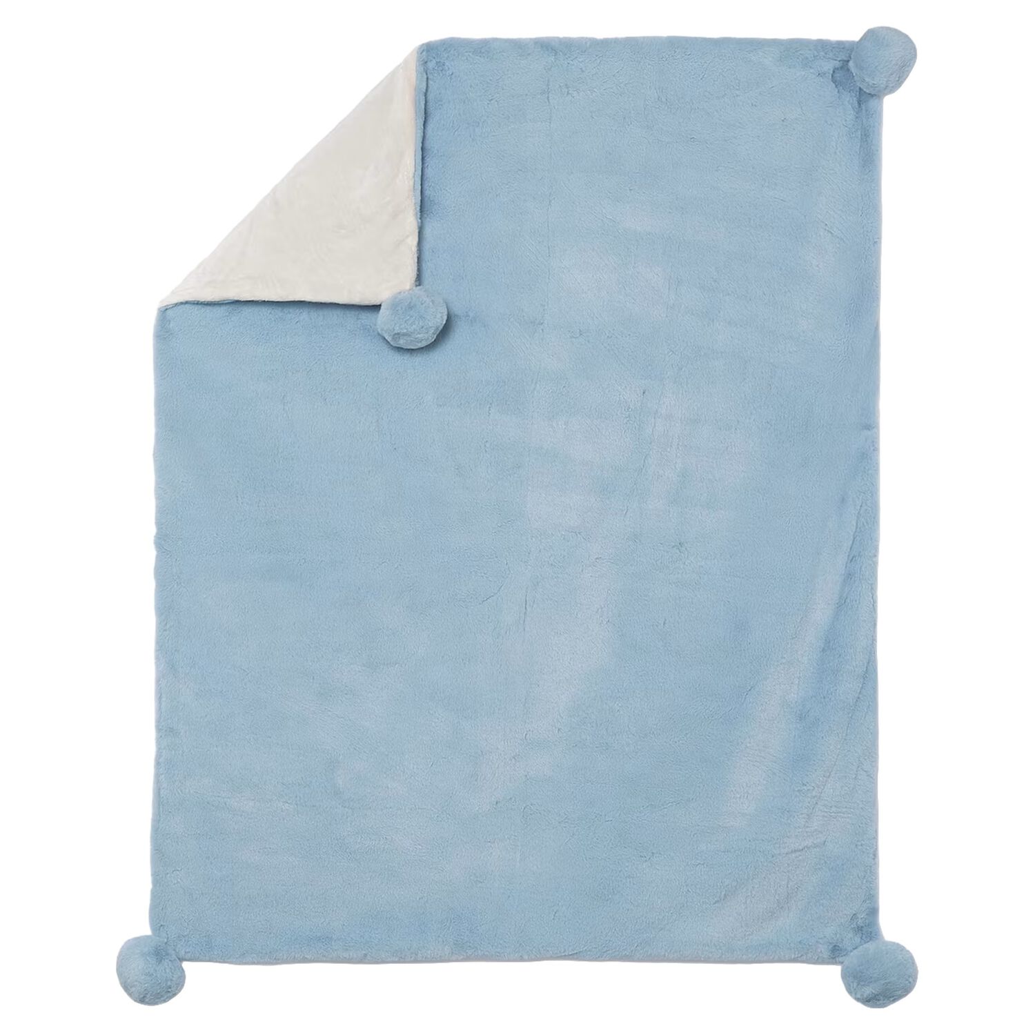 Baby Boys Blue & Ivory Pom Pom Blanket, 3, hi-res