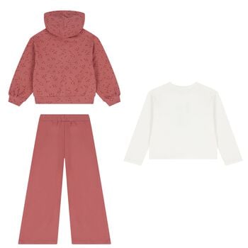 Girls White & Pink Printed Tracksuit ( 3 Piece )