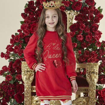 Girls Red & Gold Logo Dress