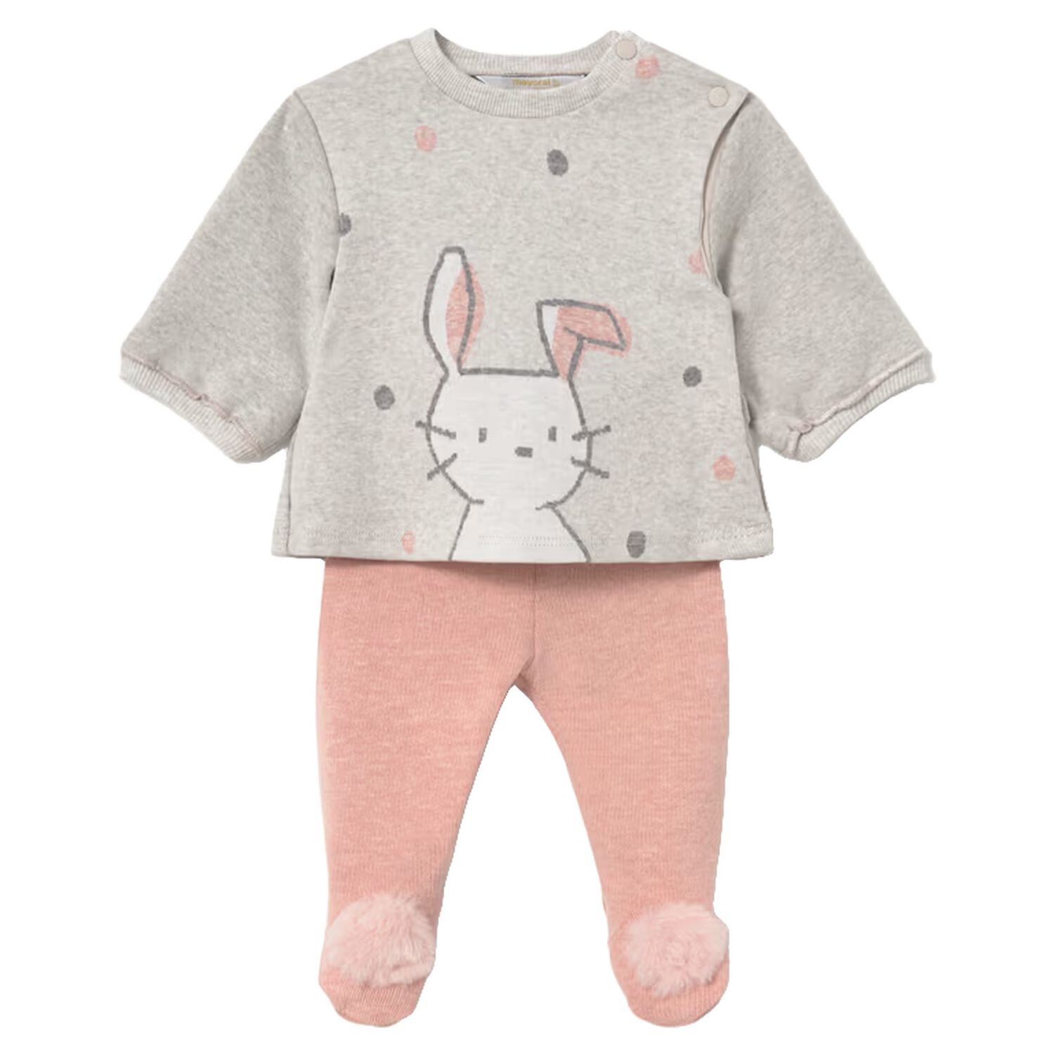 Baby Girls Grey & Pink Bunny 2 Piece Babygrow, 1, hi-res