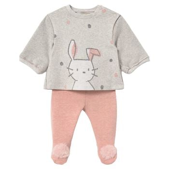Baby Girls Grey & Pink Bunny 2 Piece Babygrow