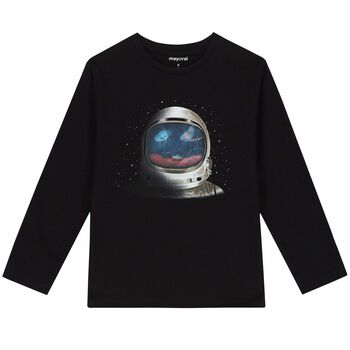 Boys Black Astronaut Long Sleeve Top