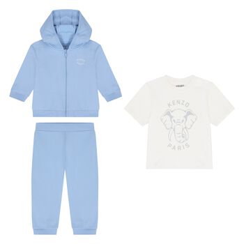 Baby Boys Blue & White Elephant Logo Tracksuit Set