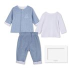 Baby Boys White & Blue Toile de Jouy Tracksuit Set, 1, hi-res