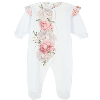 Baby Girls White Floral Babygrow