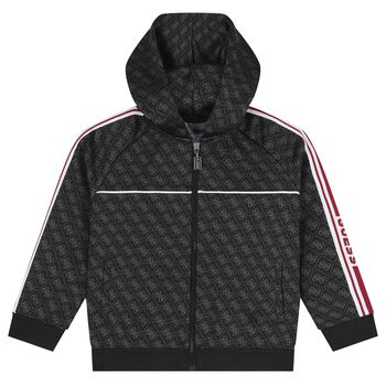 Boys Black Logo Hooded Zip Up Top