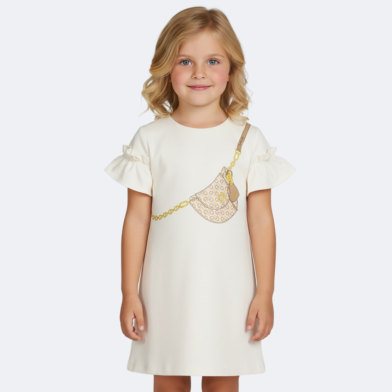 Girls Ivory Bag Logo Dress, 1, hi-res