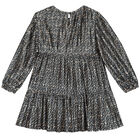 Girls Gold & Navy Logo Pleated Dress, 1, hi-res