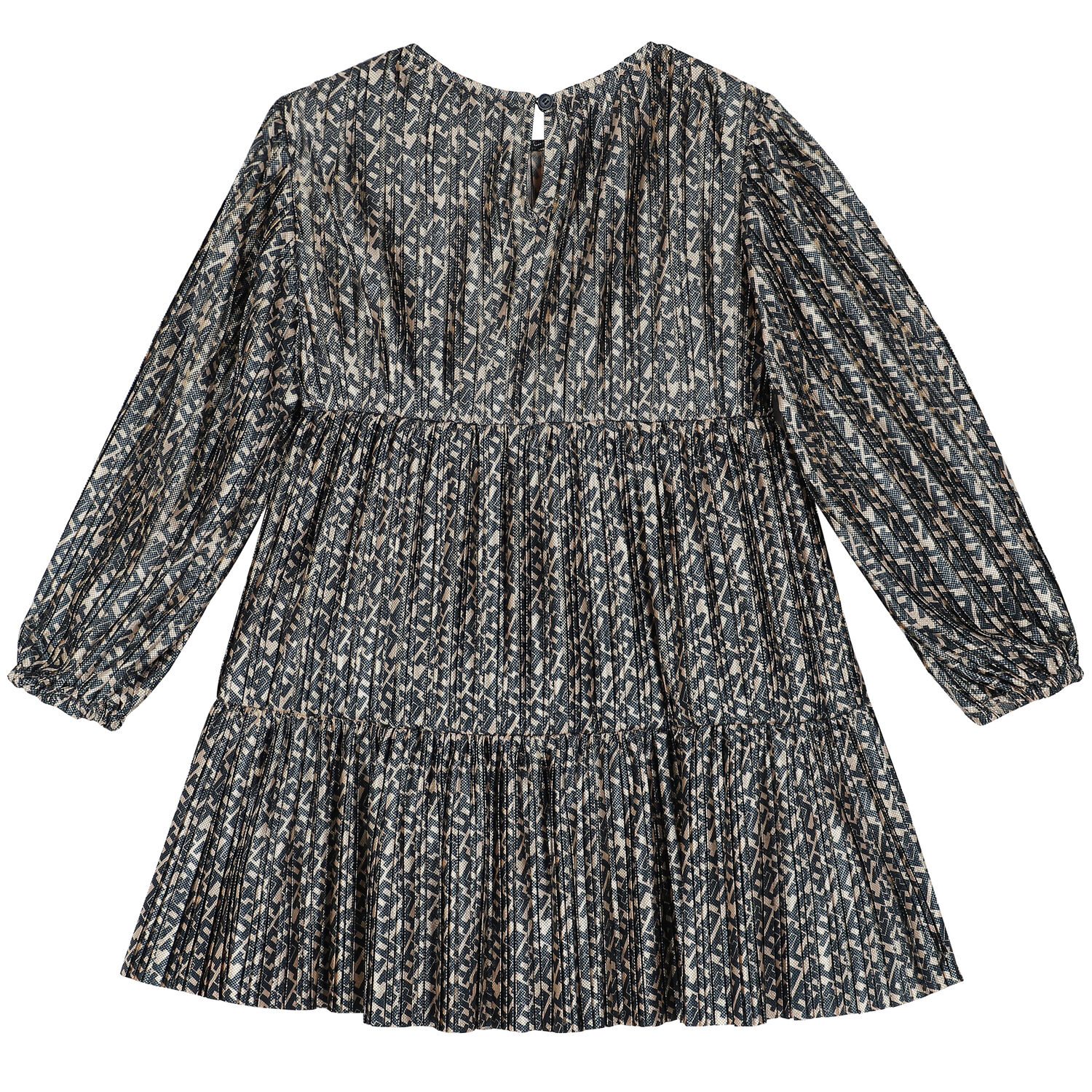 Girls Gold & Navy Logo Pleated Dress, 1, hi-res