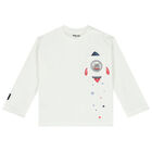 Younger Boys Ivory Space Rocket Long Sleeve Top, 1, hi-res