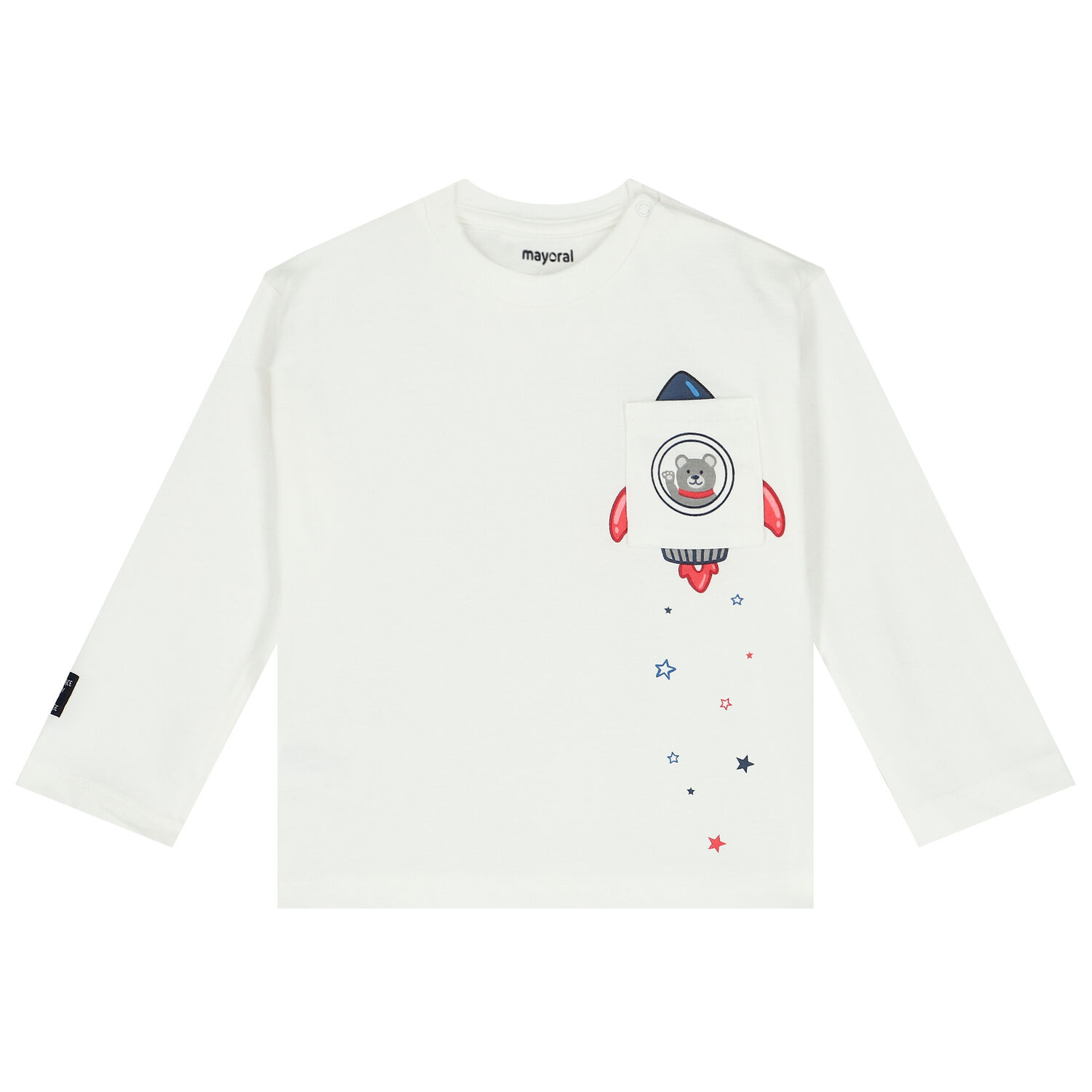 Younger Boys Ivory Space Rocket Long Sleeve Top, 1, hi-res