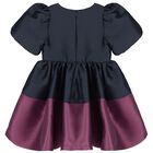 Girls Pink & Navy Blue Satin Bow Dress, 1, hi-res