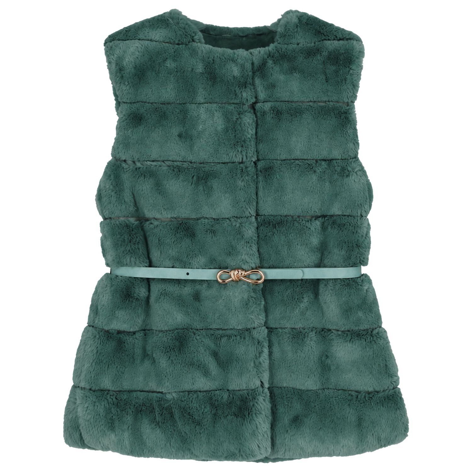 Girls Green Faux Fur Gilet, 1, hi-res