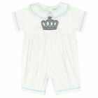 Baby Boys White Embroidered Romper, 1, hi-res
