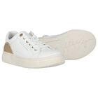 Girls White & Gold Logo Trainers, 1, hi-res