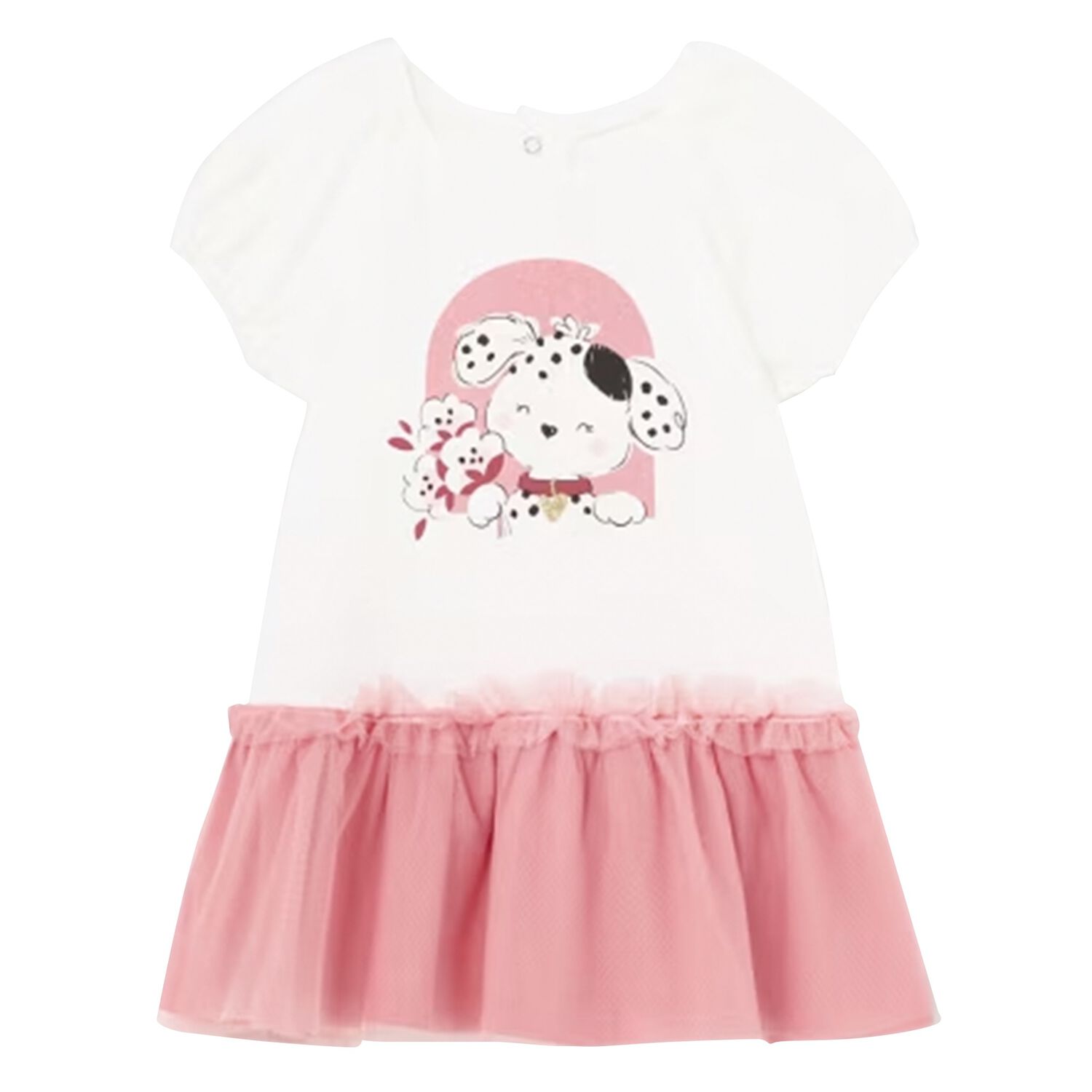 Younger Girls White & Pink Dress, 2, hi-res