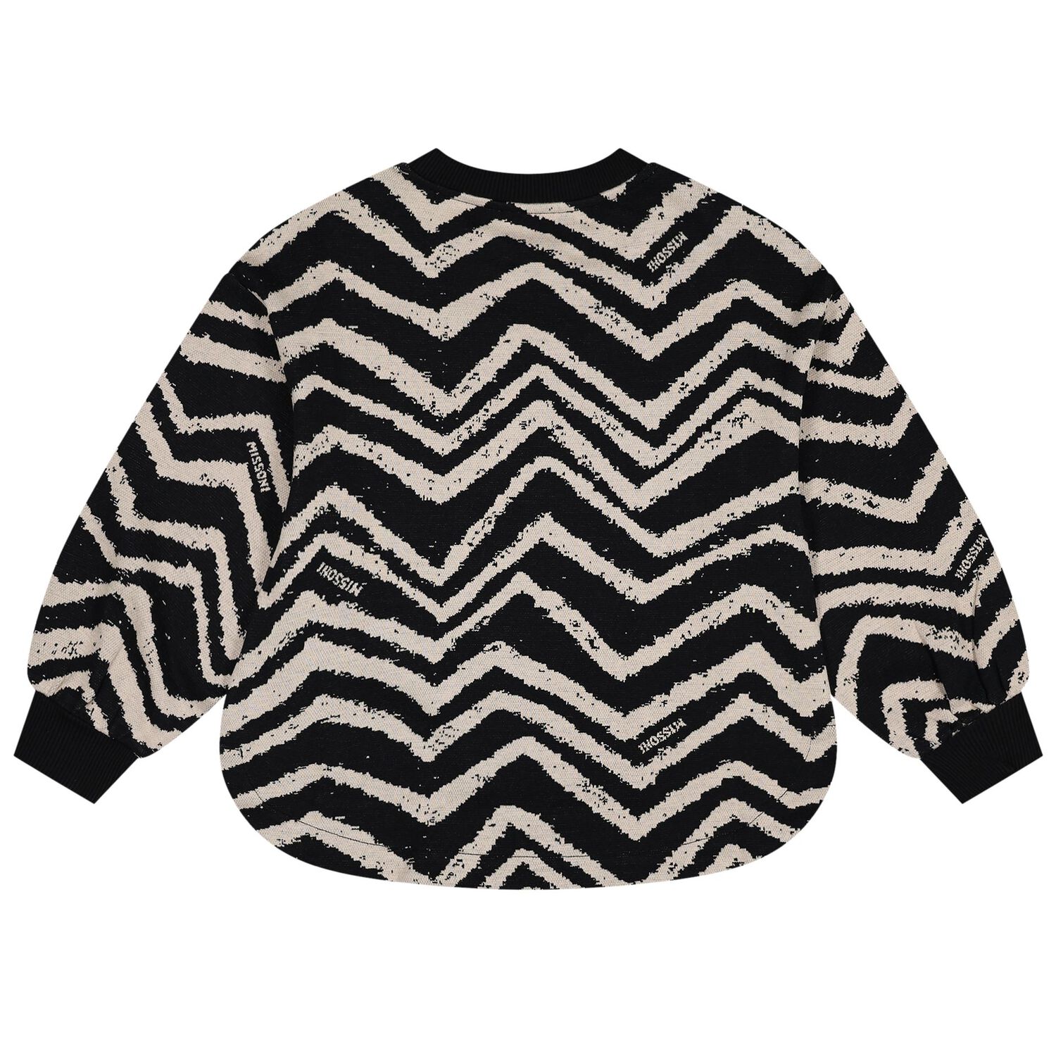 Girls Black & Ivory Zig Zag Sweatshirt, 1, hi-res