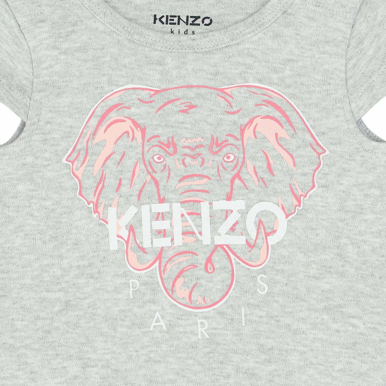 Baby Girls Grey & Pink Logo Romper, 1, hi-res