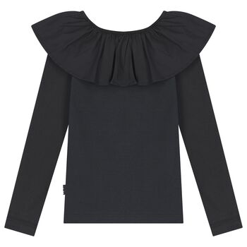 Girls Black Ruffle Long Sleeve Top