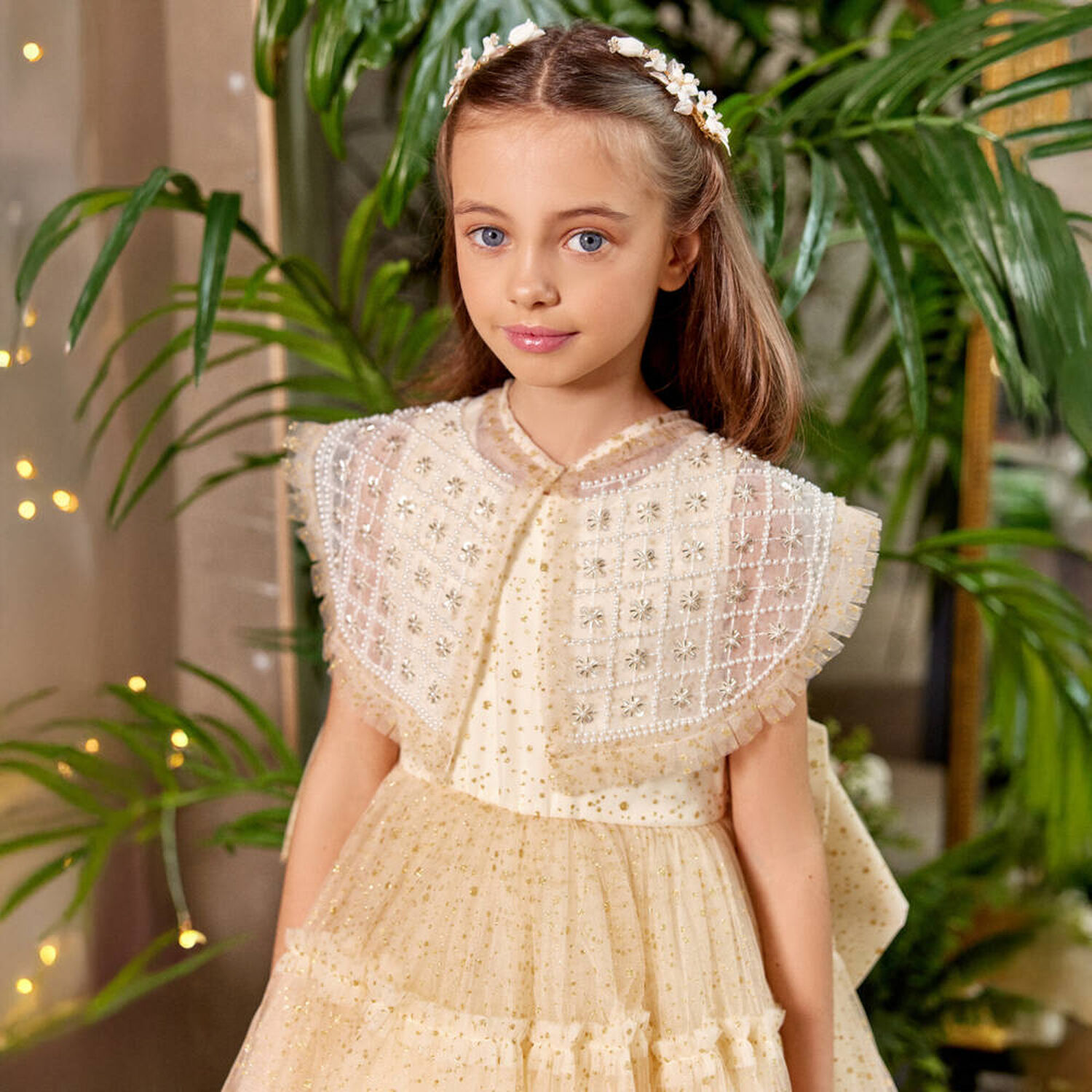 Girls Gold Tulle Dress, 1, hi-res