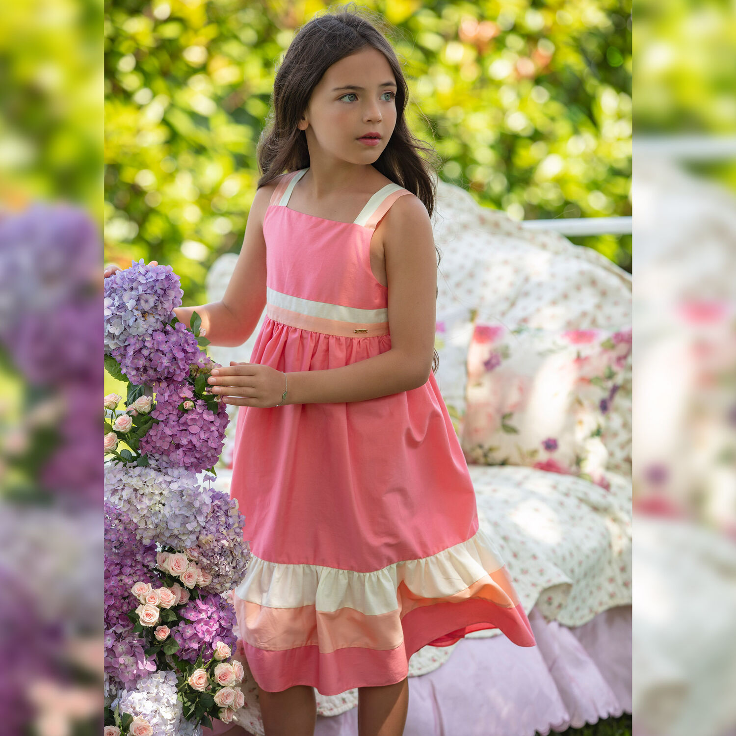 Girls Pink Flared Dress, 1, hi-res