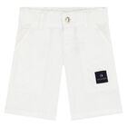 Younger Boys White Logo Shorts, 1, hi-res