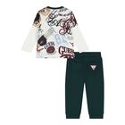 Baby Boys White & Green Logo Joggers, 1, hi-res