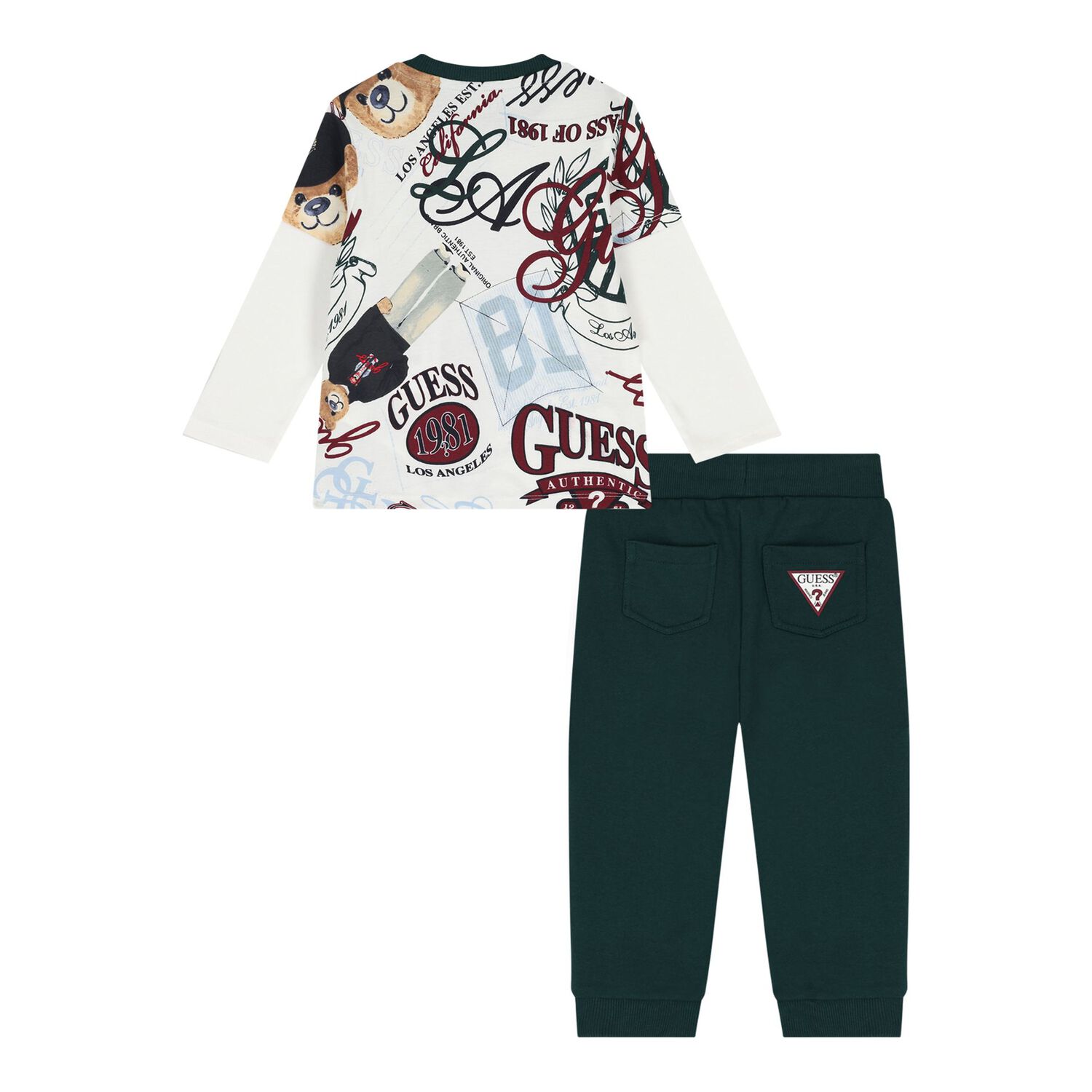 Baby Boys White & Green Logo Joggers, 1, hi-res