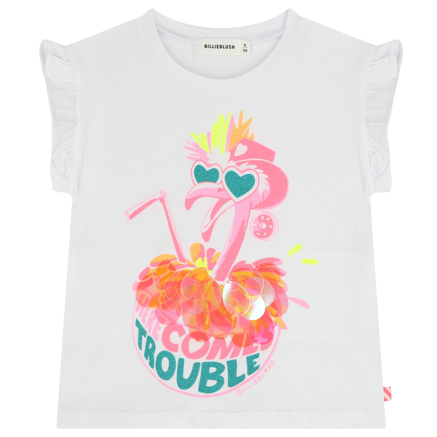 Girls White Flamingo T-Shirt, 1, hi-res