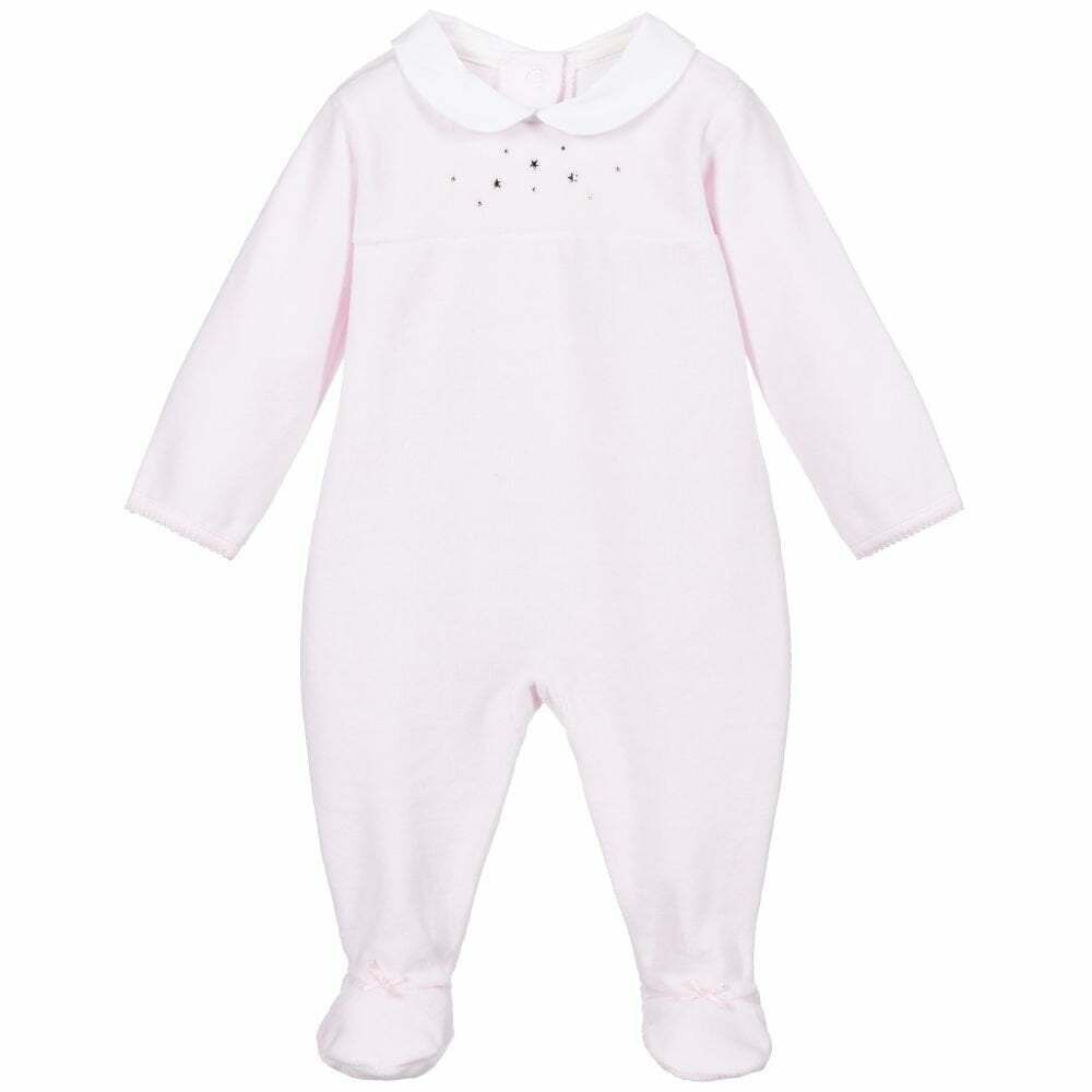 Absorba Baby Girls Pink Embellished Velour Babygrow Junior