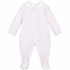 Baby Girls Pink Embellished Velour Babygrow, 1, hi-res