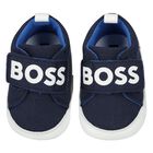 Baby Boys Navy Blue Logo Pre Walker Shoes, 1, hi-res