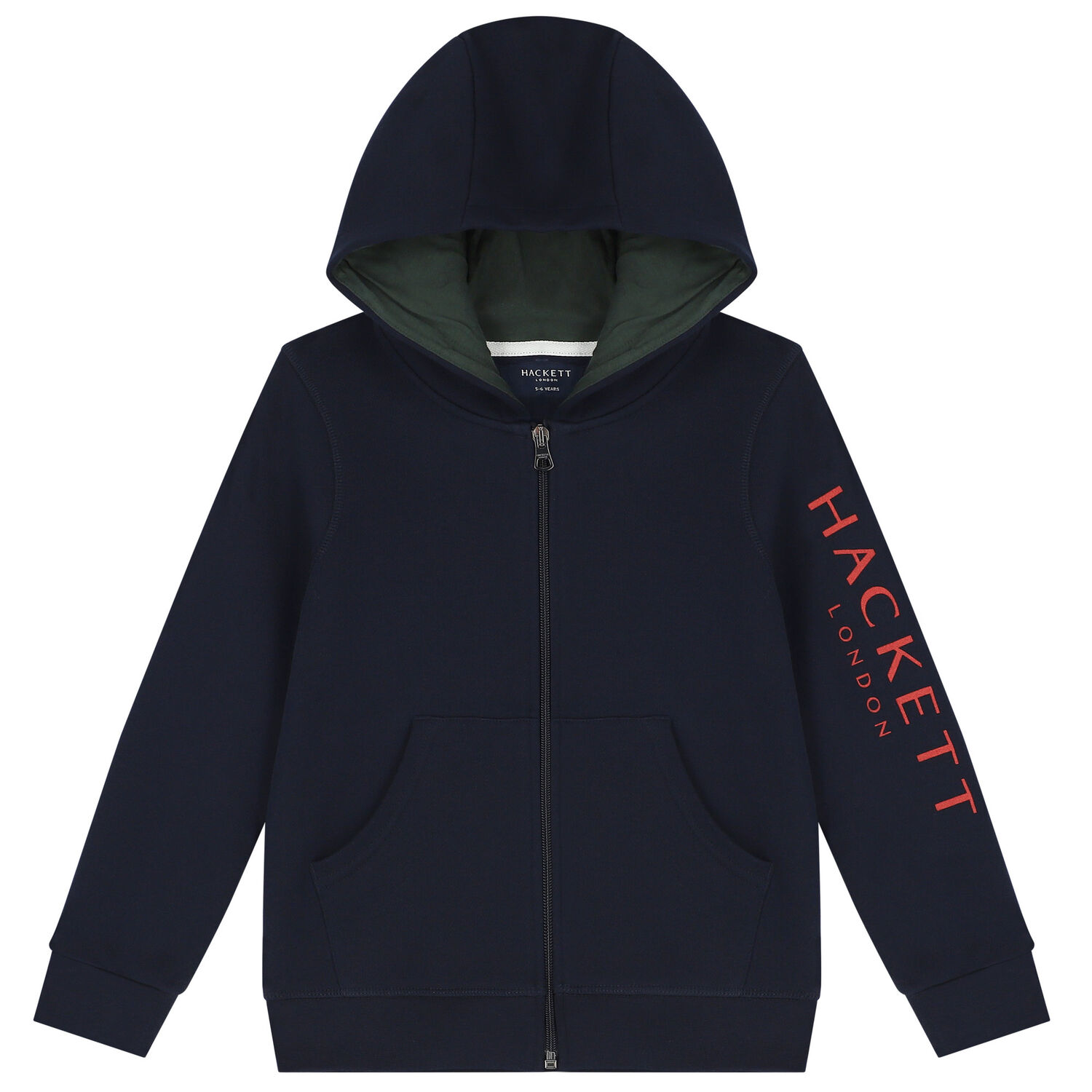 Boys Navy Blue Logo Hooded Zip Up Top, 1, hi-res image number null
