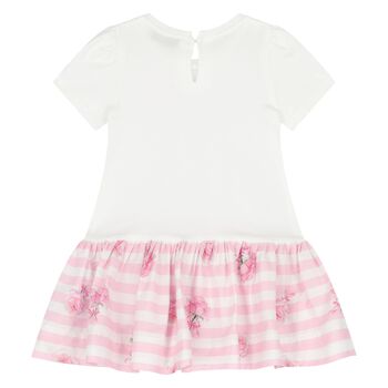 Younger Girls White & Pink Rose Dress