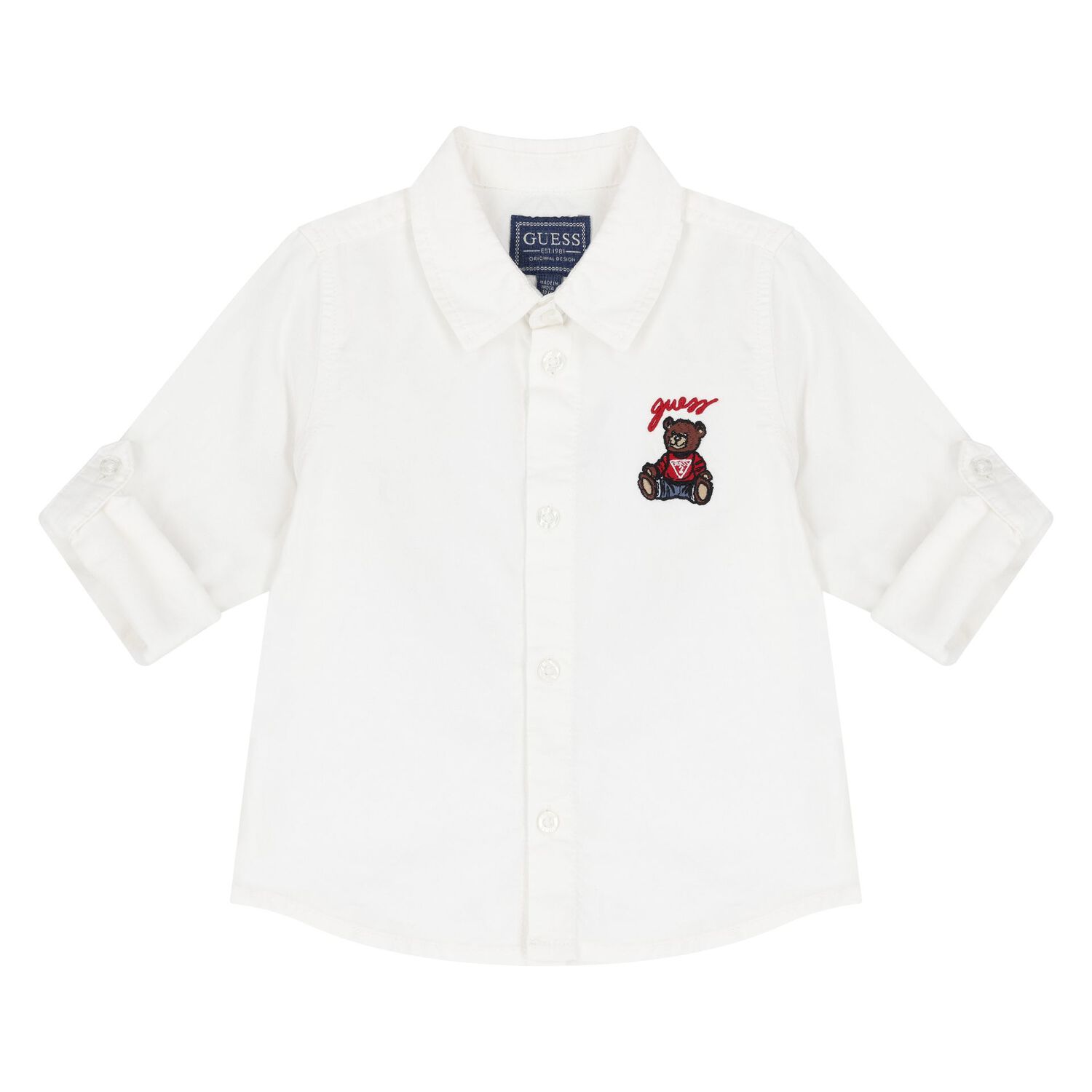Baby Boys White Teddy Bear Logo Shirt, 1, hi-res