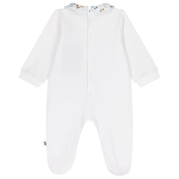 Baby Boys White & Blue Teddy Bear Logo Babygrow