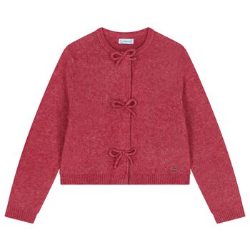 Girls Pink Bow Knitted Cardigan 