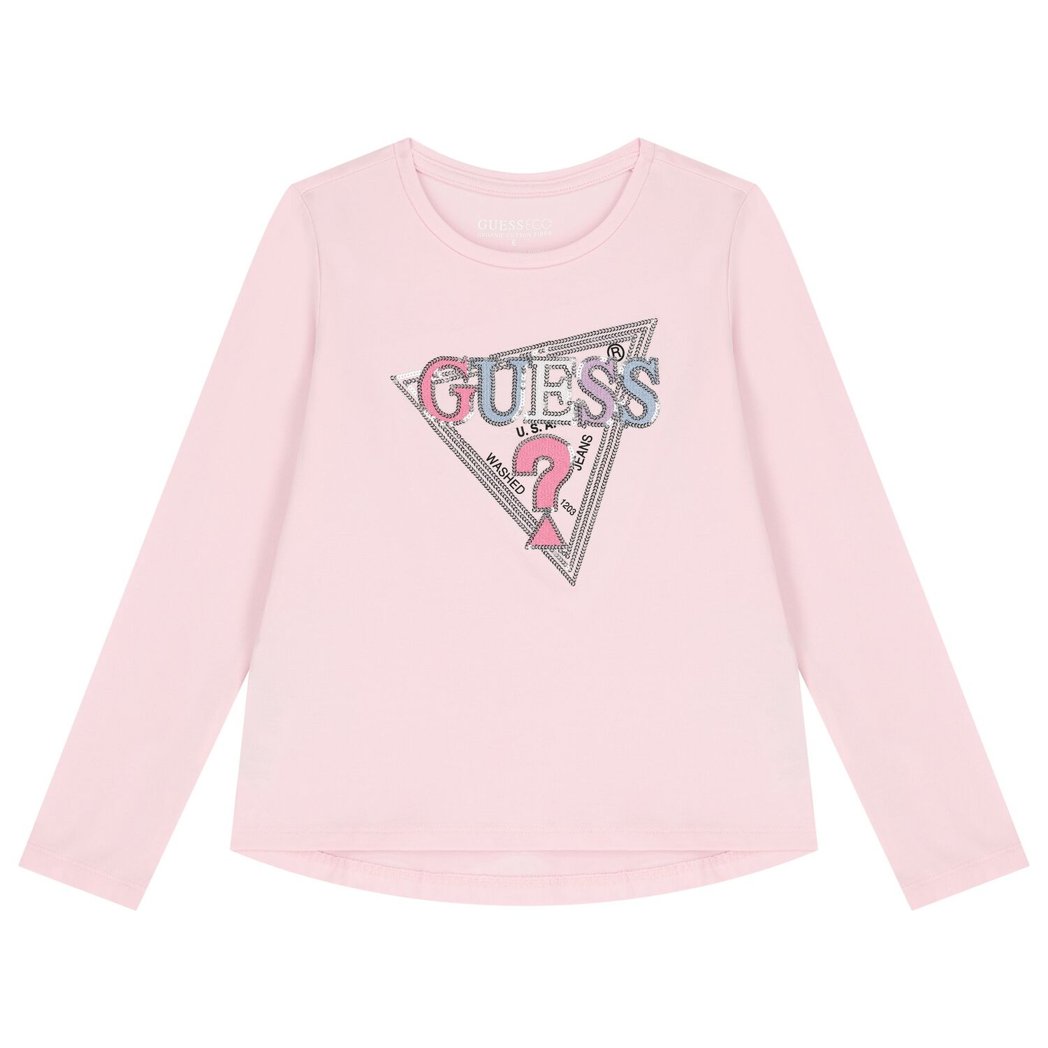 Girls Pink Logo Sequin Long Sleeve Top, 4, hi-res image number null