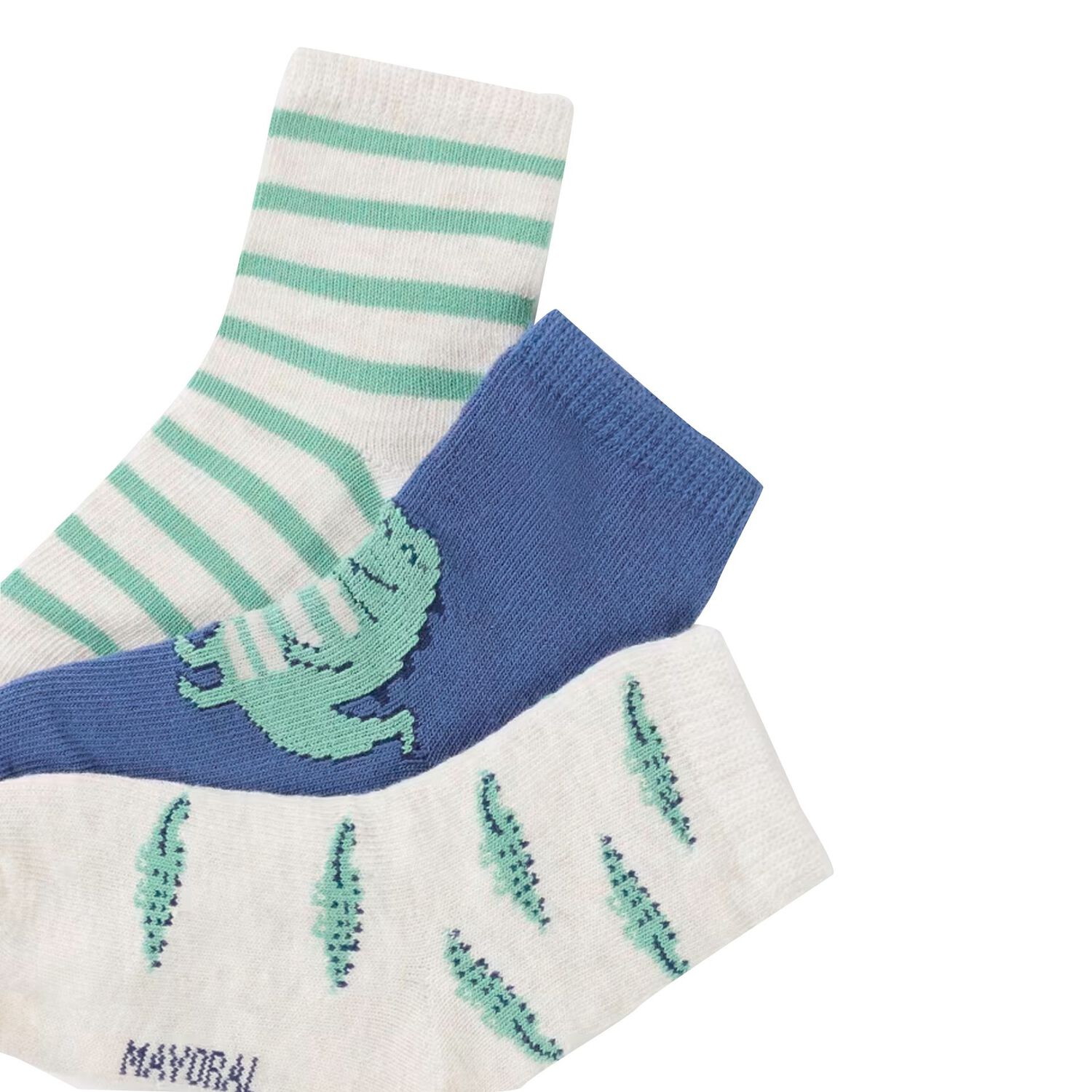 Younger Boys Blue, Ivory & Aqua Socks ( 3-Pack ), 1, hi-res