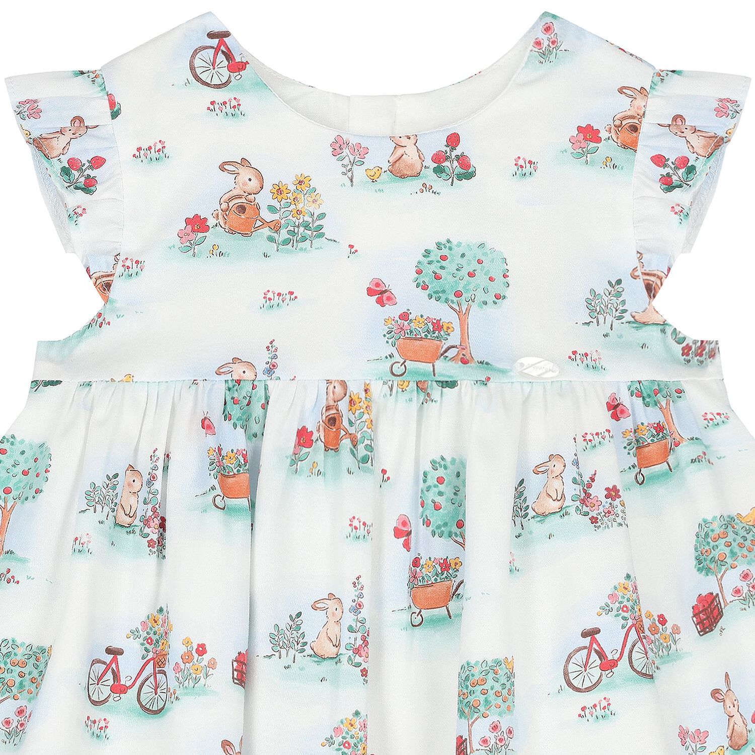 Baby Girls White & Green Rabbit Dress Set, 1, hi-res