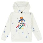 Boys White Logo Hooded Top, 1, hi-res