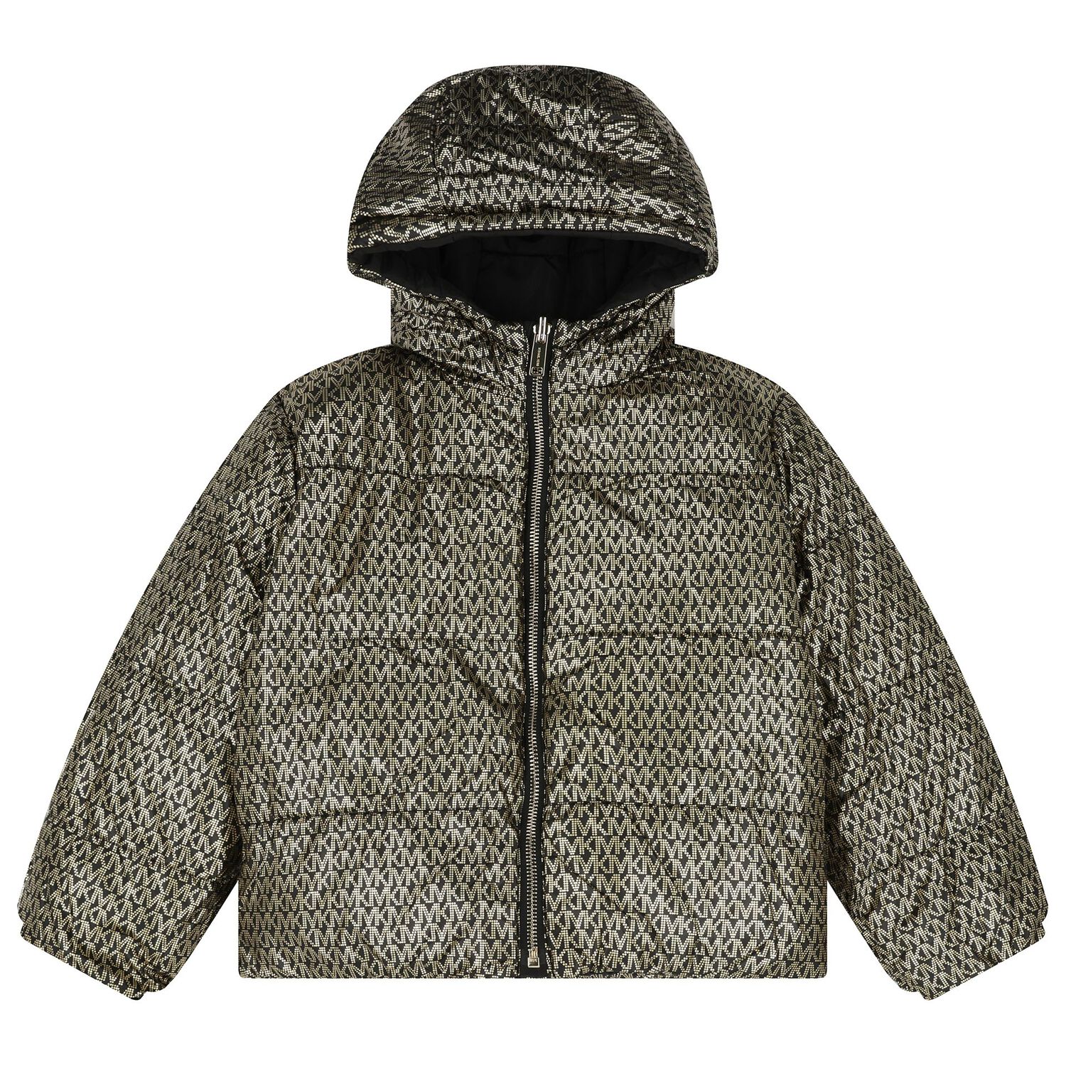 Girls Black & Silver Reversible Puffer Jacket, 1, hi-res