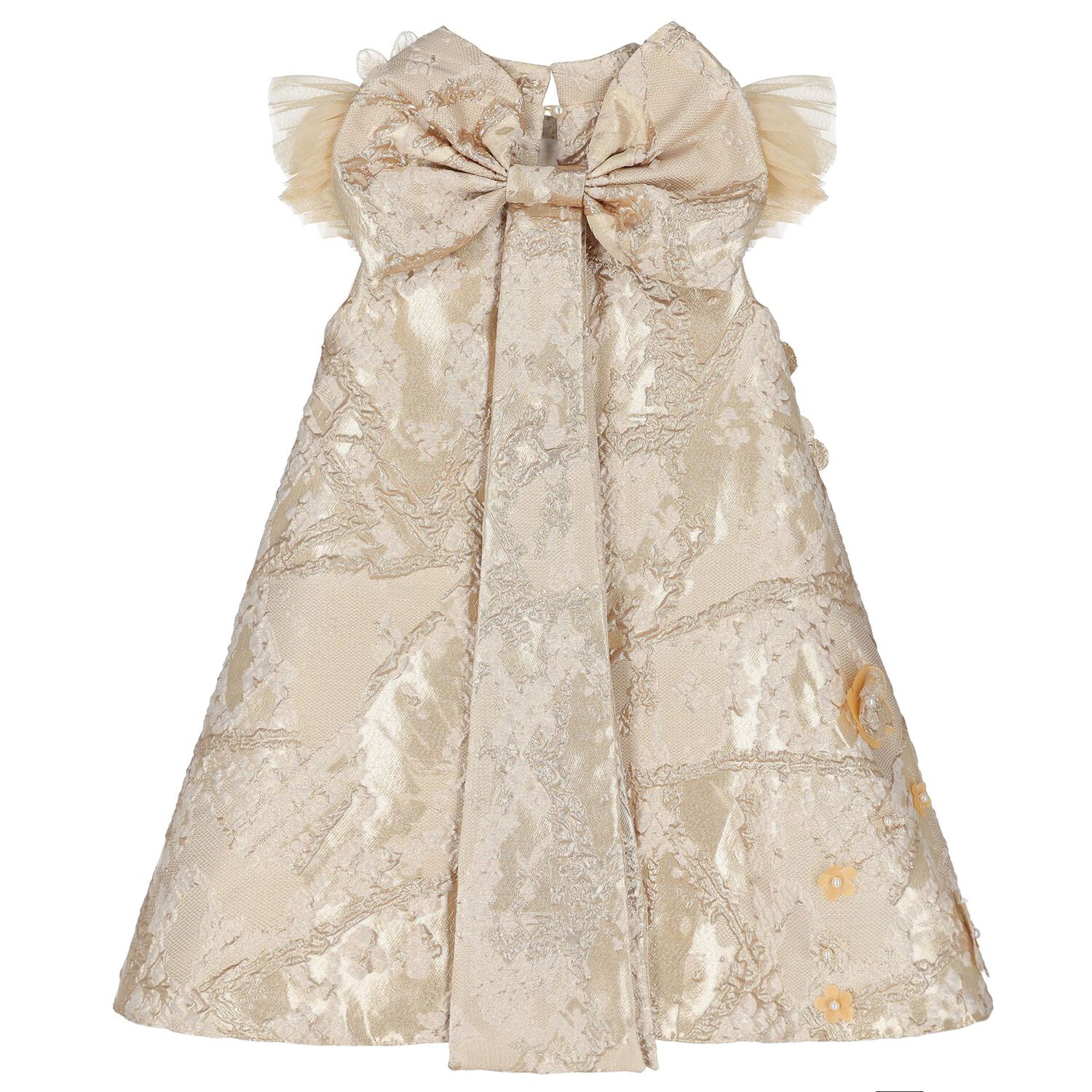 Girls Gold Butterfly Jacquard Dress, 1, hi-res