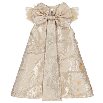 Girls Gold Butterfly Jacquard Dress