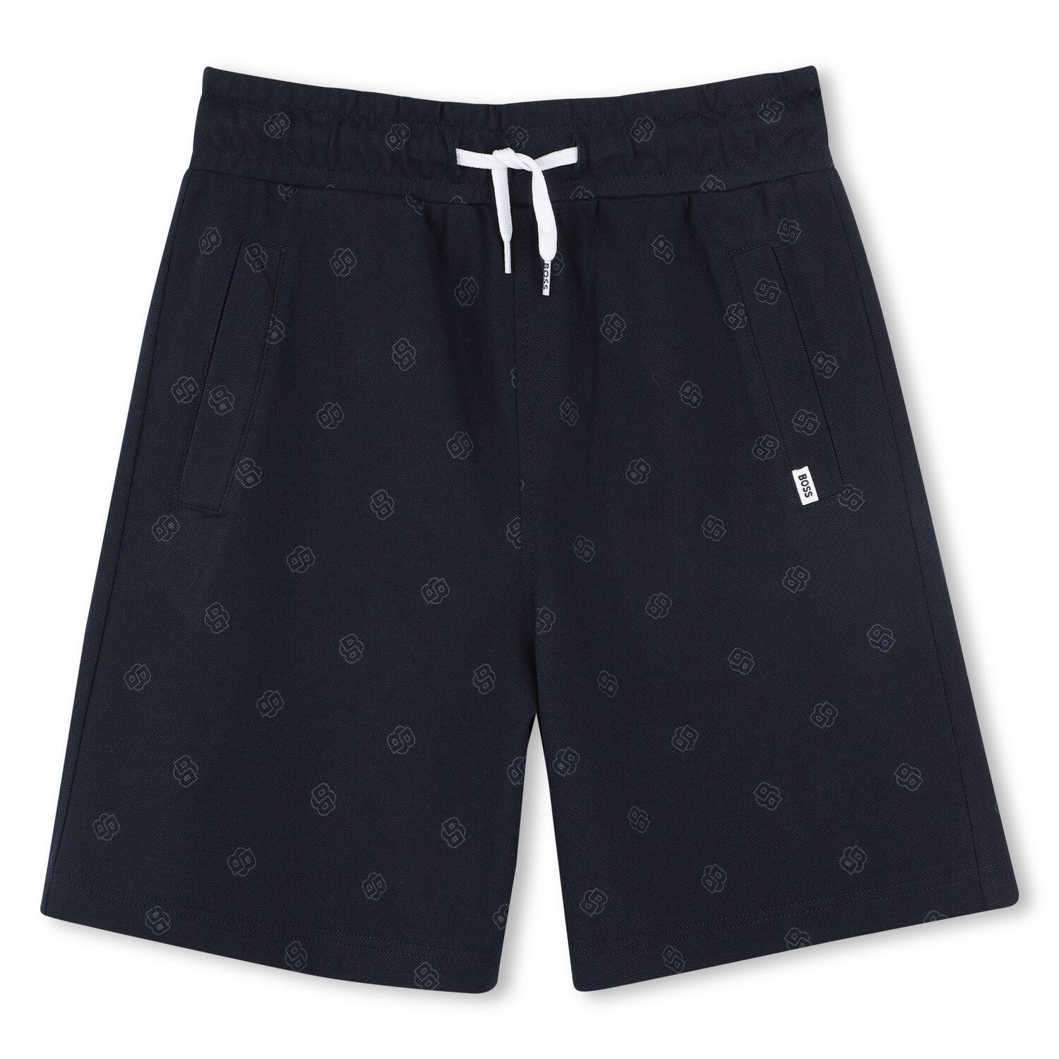 Boys Navy Blue Logo Shorts, 1, hi-res
