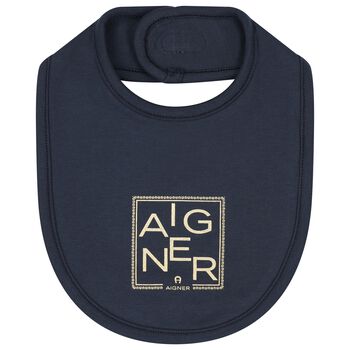 Baby Boys Navy Blue Logo Bib