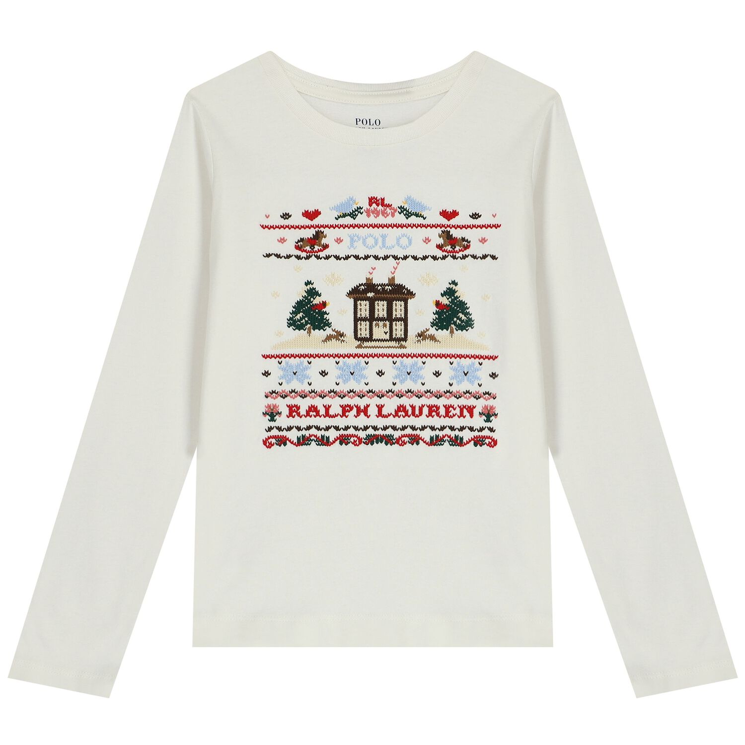 Girls Ivory Embroidered Long Sleeve Top, 1, hi-res