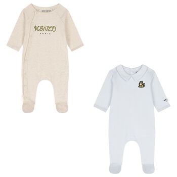 Beige & Blue Tiger Babygrows ( 2 Pack ) 